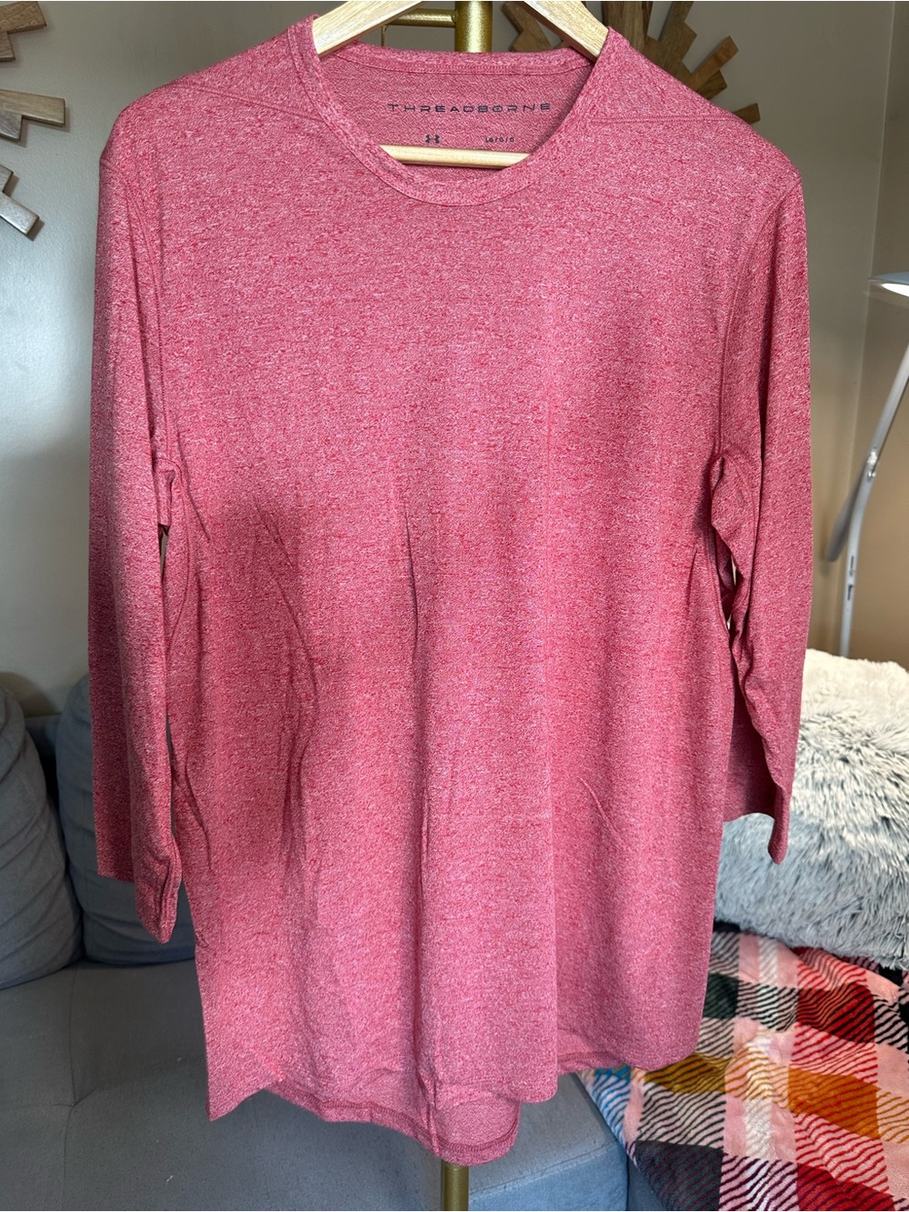 Under Armour Menβs Heather Rose 3/4 Quarter Sleeve Performance Shirt - Red